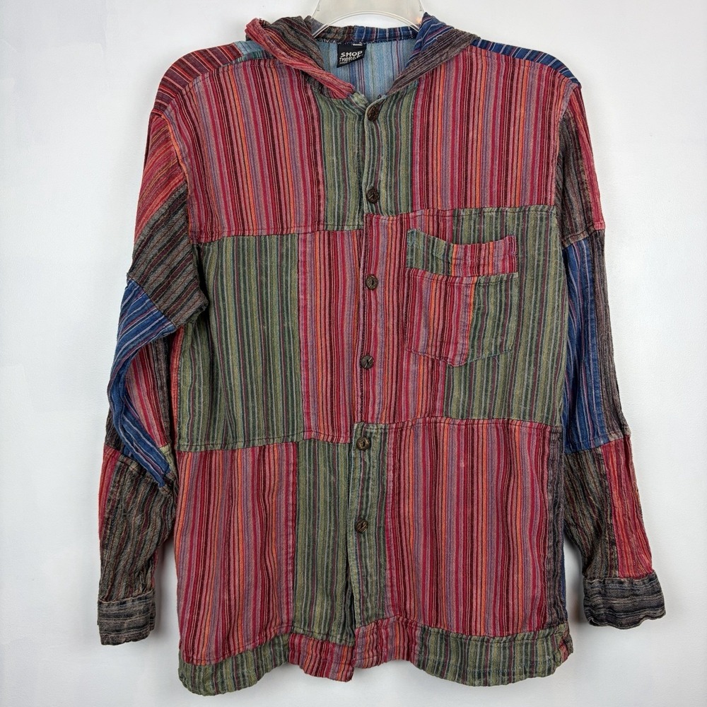 Shop Therapy Patchwork Pullover Hoodie Tunic Shirt Large Boho Hippie Nepal READ